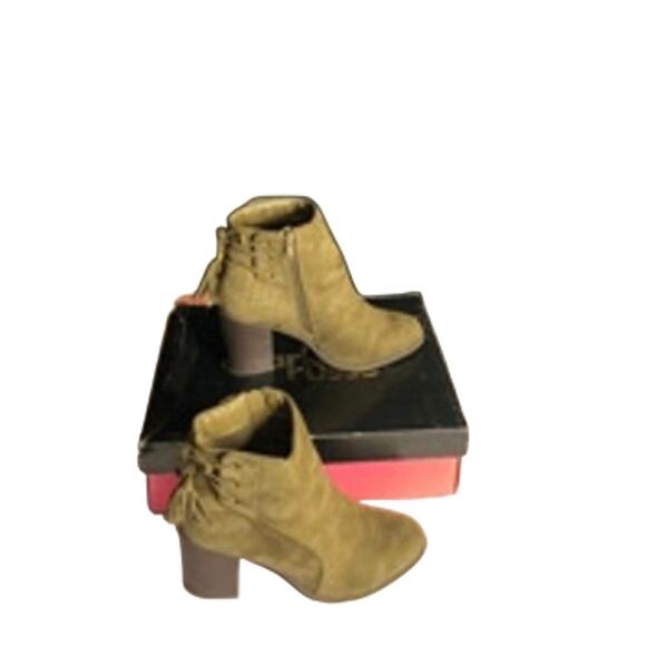 Boho Chic Olive Suede Block Heel Ankle Boots “Stacey” Style Size 7 - Picture 6 of 10